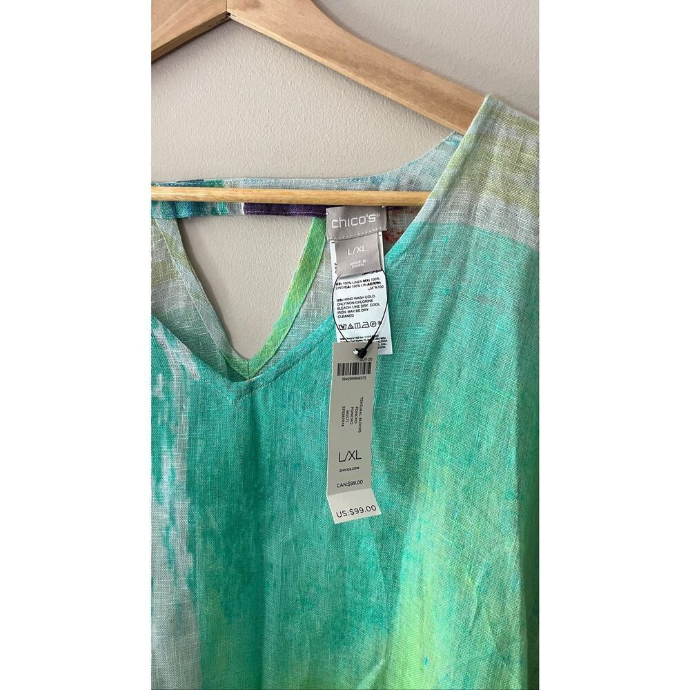 Chico's Textural Blocks Linen Poncho Top L/XL NWT Abstract Colorblock V-Neck - Picture 3 of 6